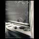 dog ears in screen window with beach stones